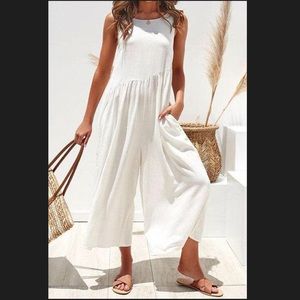 ElleZarra White Linen Jumpsuit